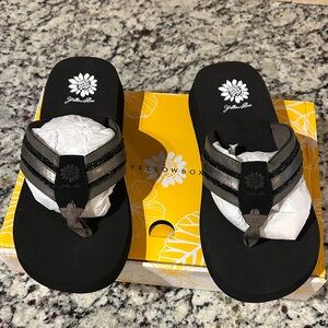 Yellow Box Black Sandals with Sparkling Straps